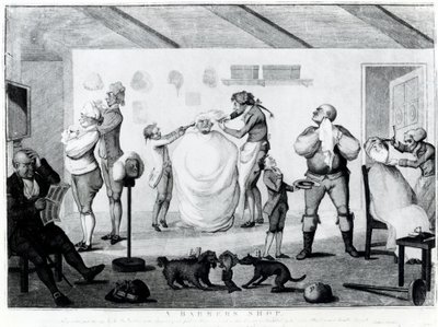 Un negozio di barbiere, pubblicato da William Dickinson, 1785 da Henry William Bunbury